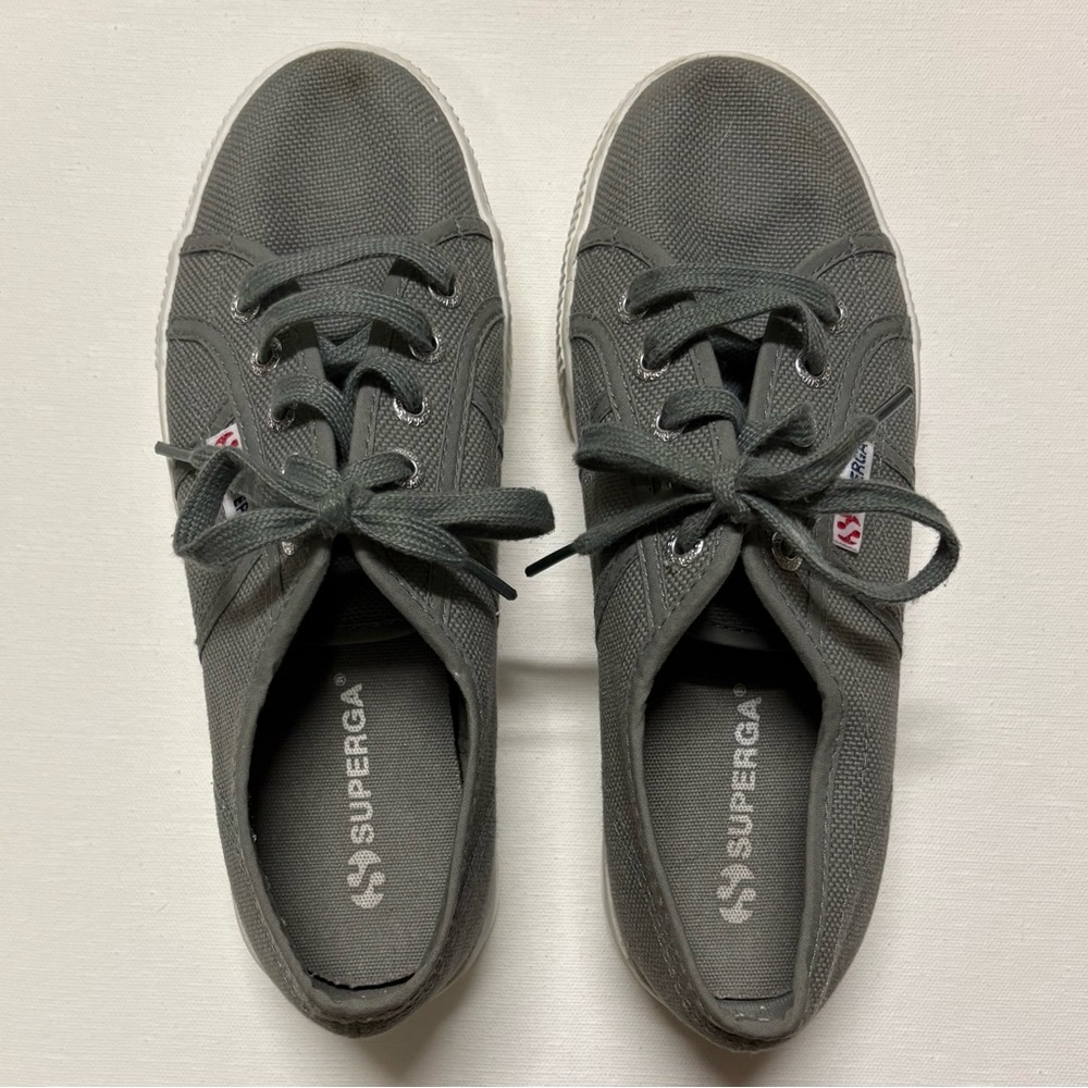 Superga 2790 Platform S0001L0-M38 Womens Sz 37.5 US Size 7 Gray Canvas Sneakers
